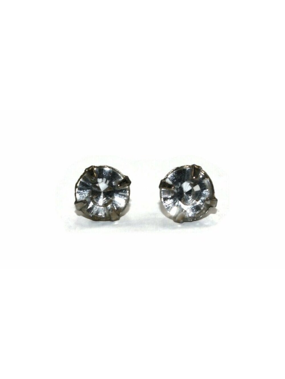 Small Vintage Silver Tone and 8 mm Round CZ Stud Earrings.